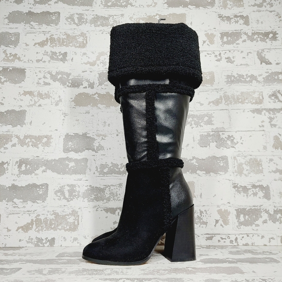 NEW Jessica Simpson Rustina Black Faux Fur Heeled Boots D642 - Picture 1 of 13